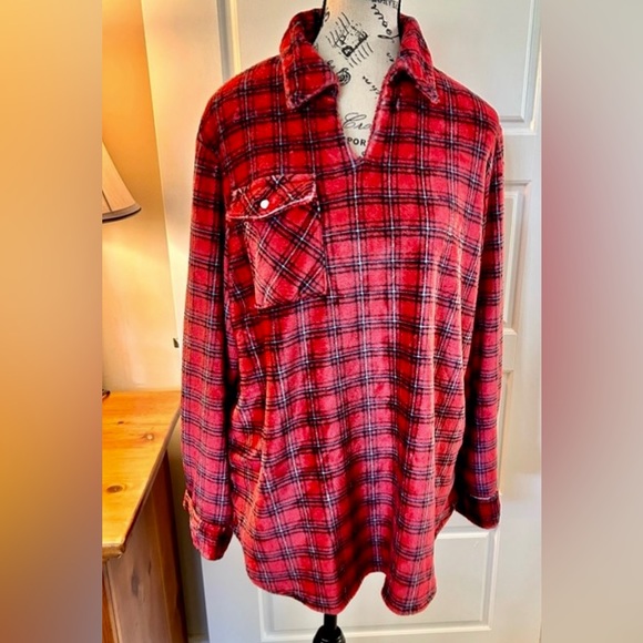 LUUKSE Buffalo Check Plaid V-Neck Fluffy Soft (PJ) Flannel Shirt Sz XL - Picture 2 of 12
